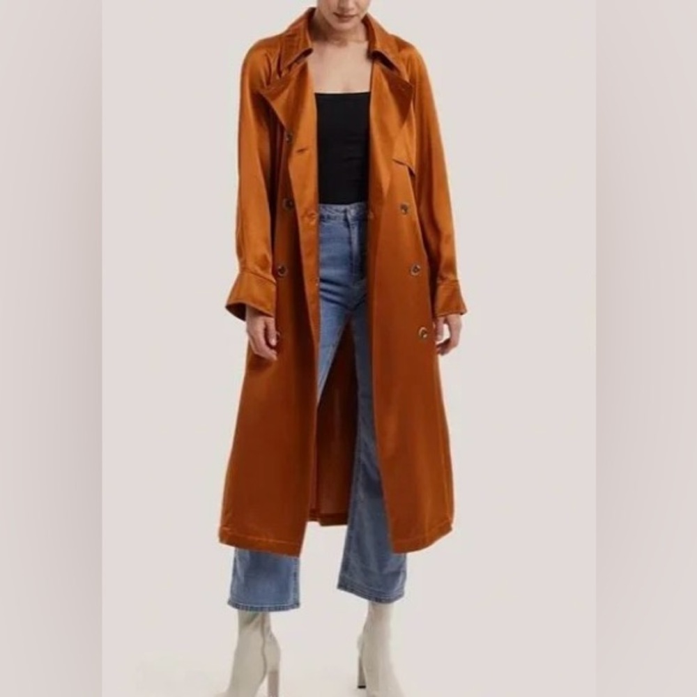 NWT Gentle Herd Sateen Double Breasted Trench Coat Copper/Caramel Size M - Picture 1 of 8